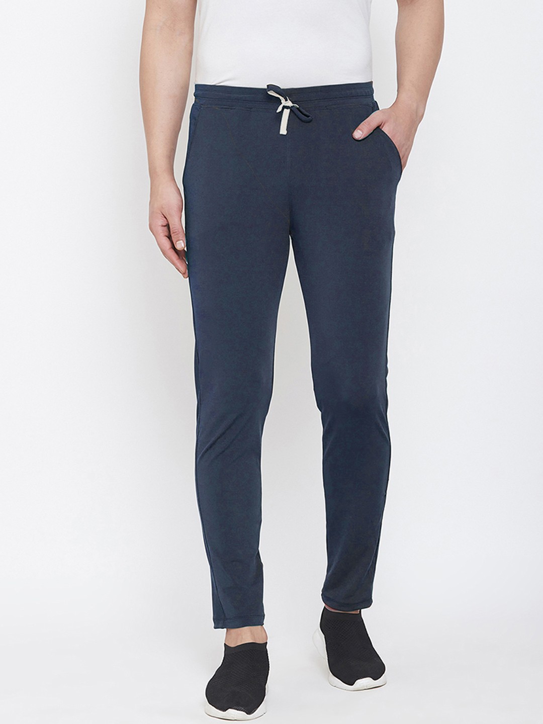 

CHROME & CORAL Men Navy Blue Solid Slim-Fit Track Pants