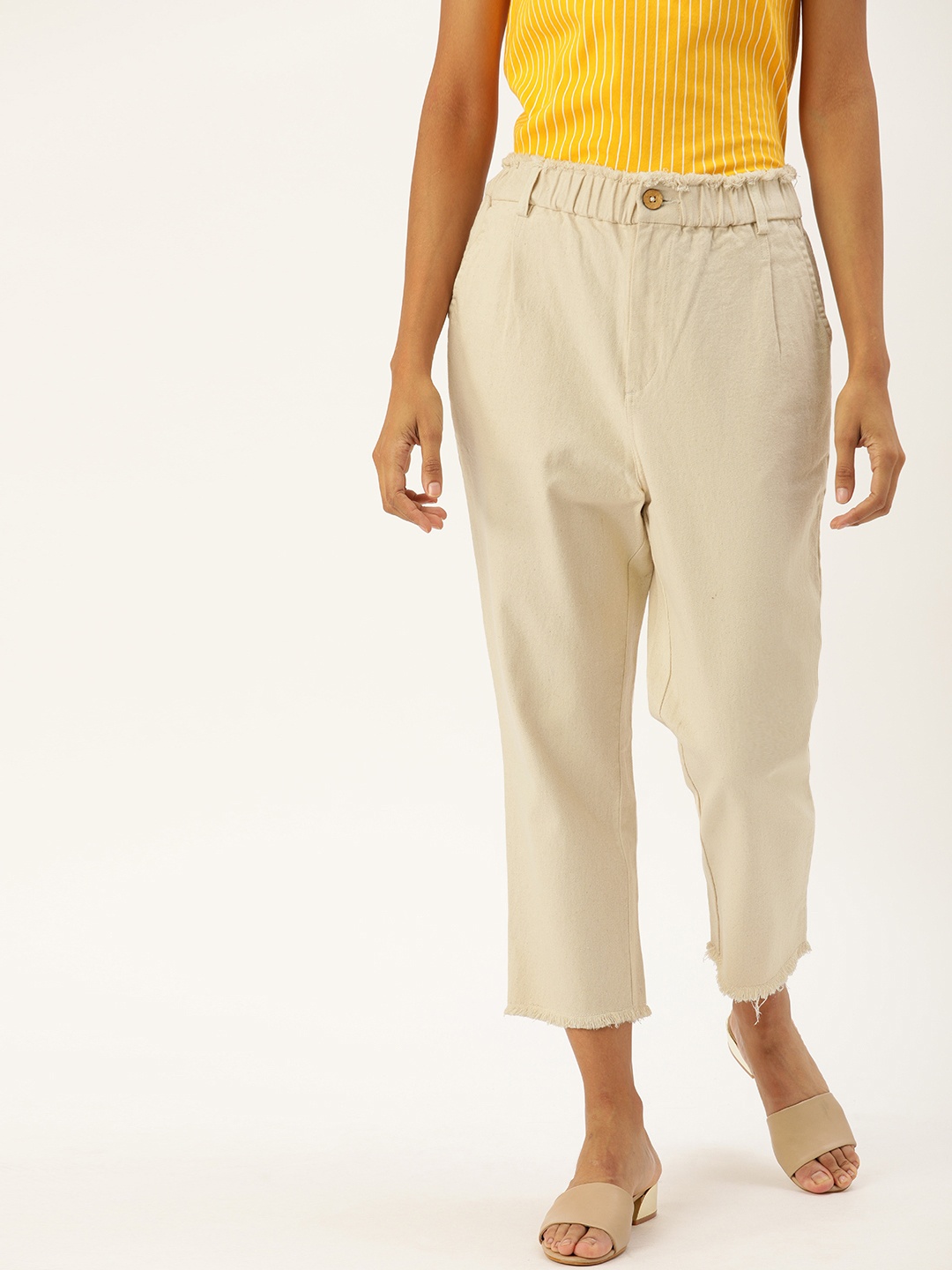 

ether Women Beige Regular Fit Solid Trousers