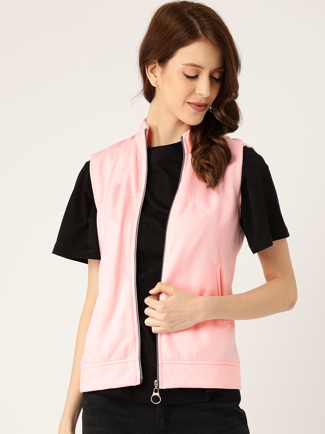 

Darzi Women Pink Solid Sleeveless Tailored Jacket