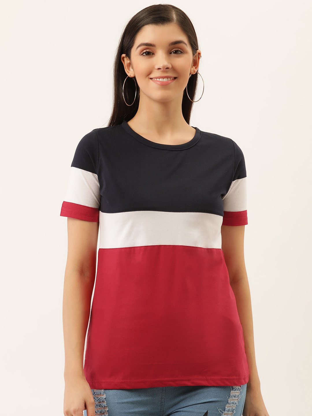 

Darzi Women Red & Black Colourblocked Round Neck T-shirt