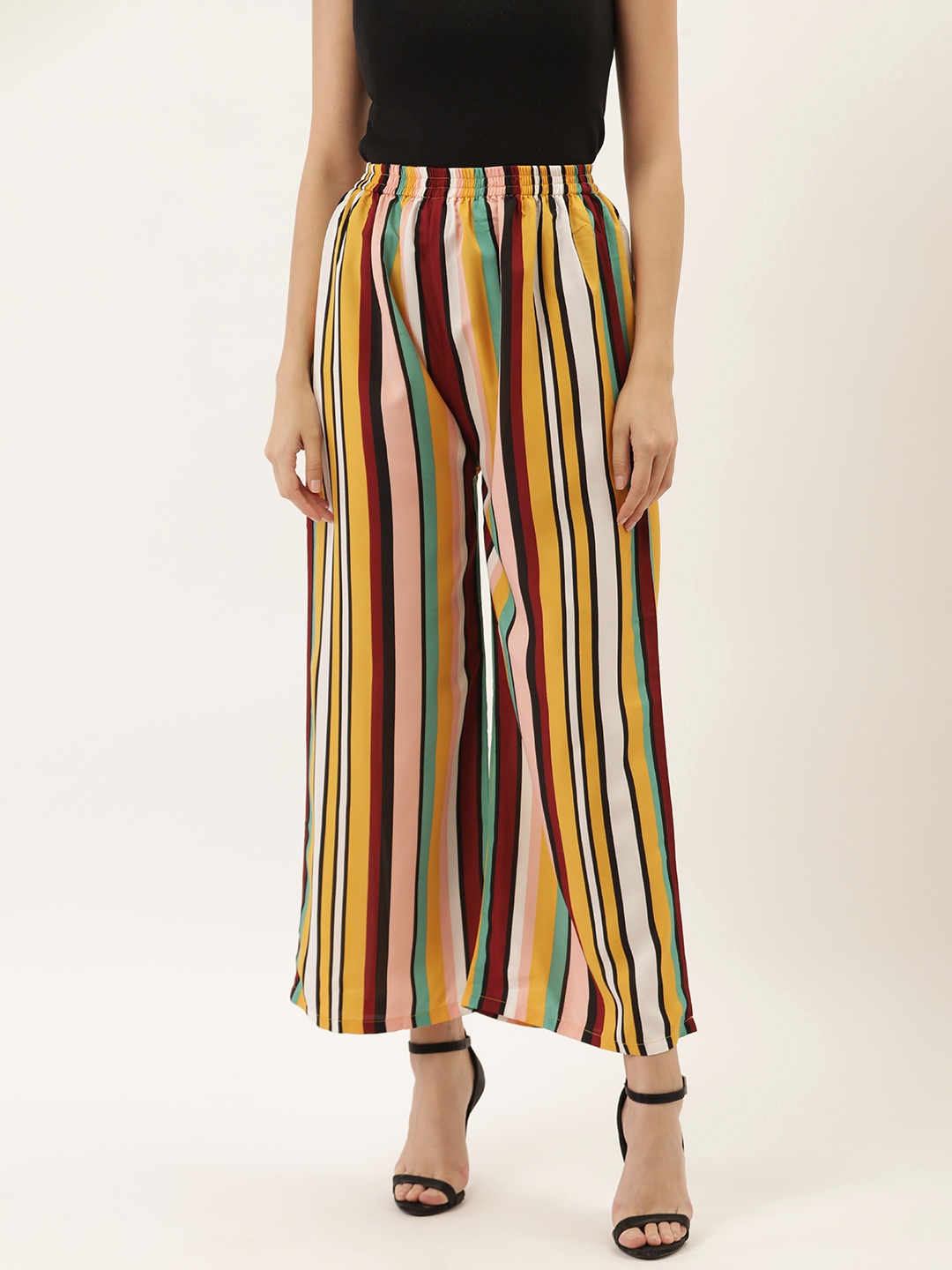 

Darzi Women Multicoloured Striped Wide Leg Palazzos, Multi