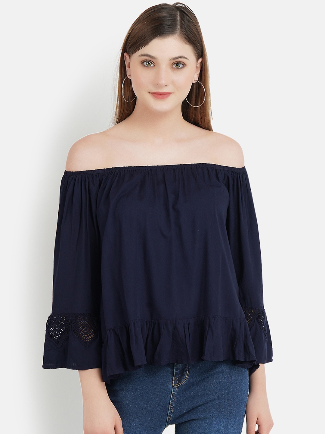 

Aditi Wasan Women Navy Blue Solid Bardot Top