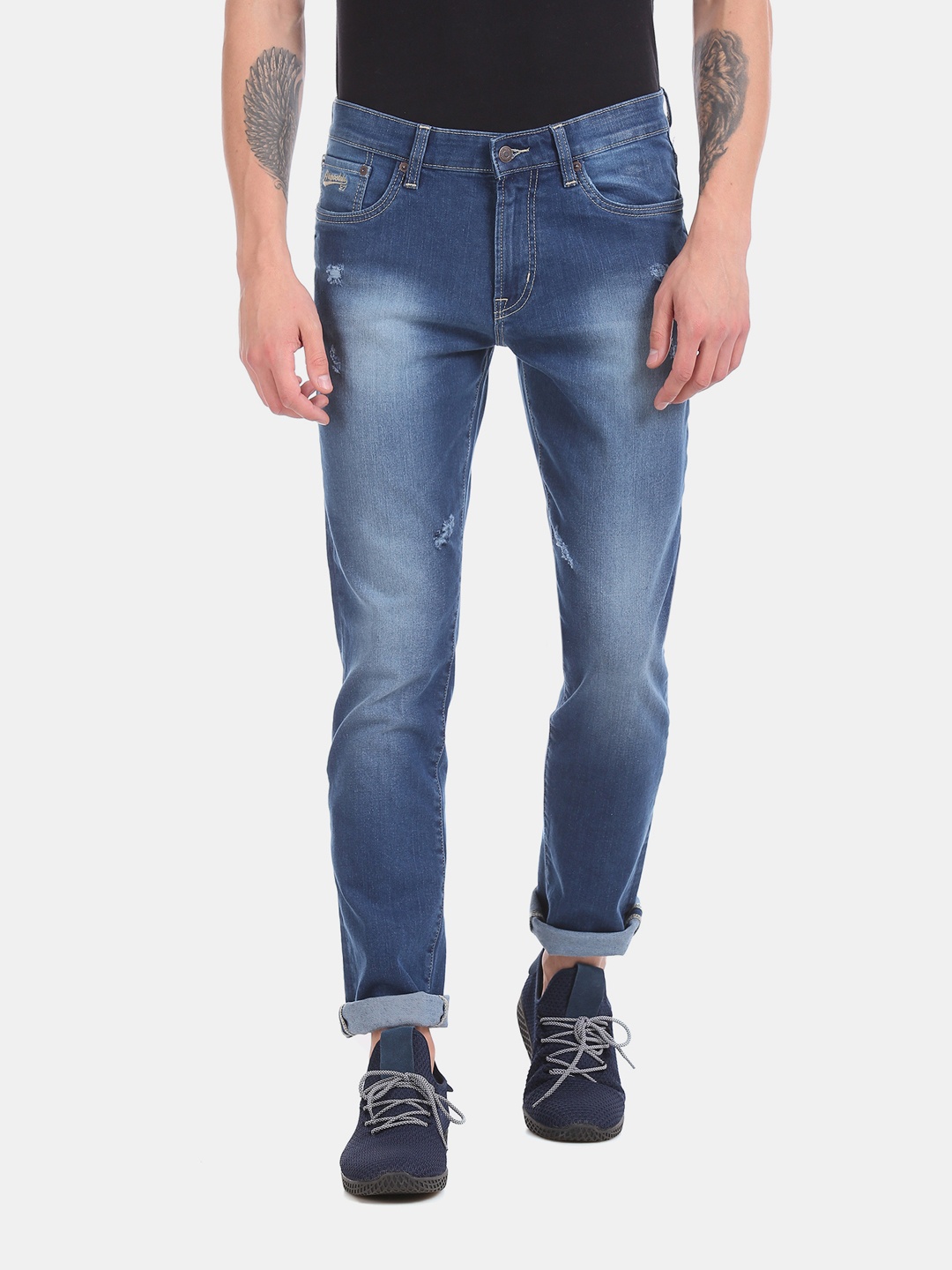 

Aeropostale Men Blue Skinny Fit Mid-Rise Low Distress Stretchable Jeans