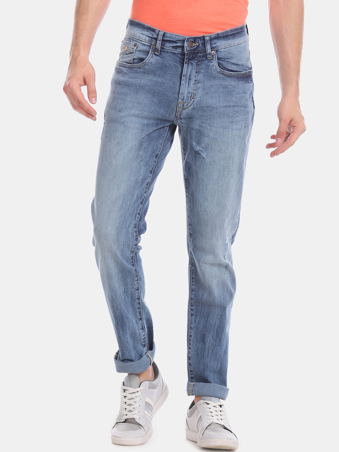 

Aeropostale Men Blue Skinny Fit Mid-Rise Low Distress Stretchable Jeans