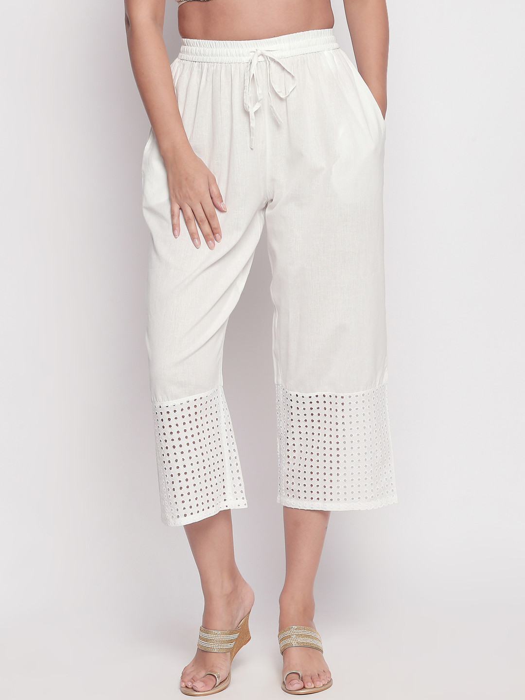 

RANGMANCH BY PANTALOONS Women Off-White Regular Fit Self Design Culottes