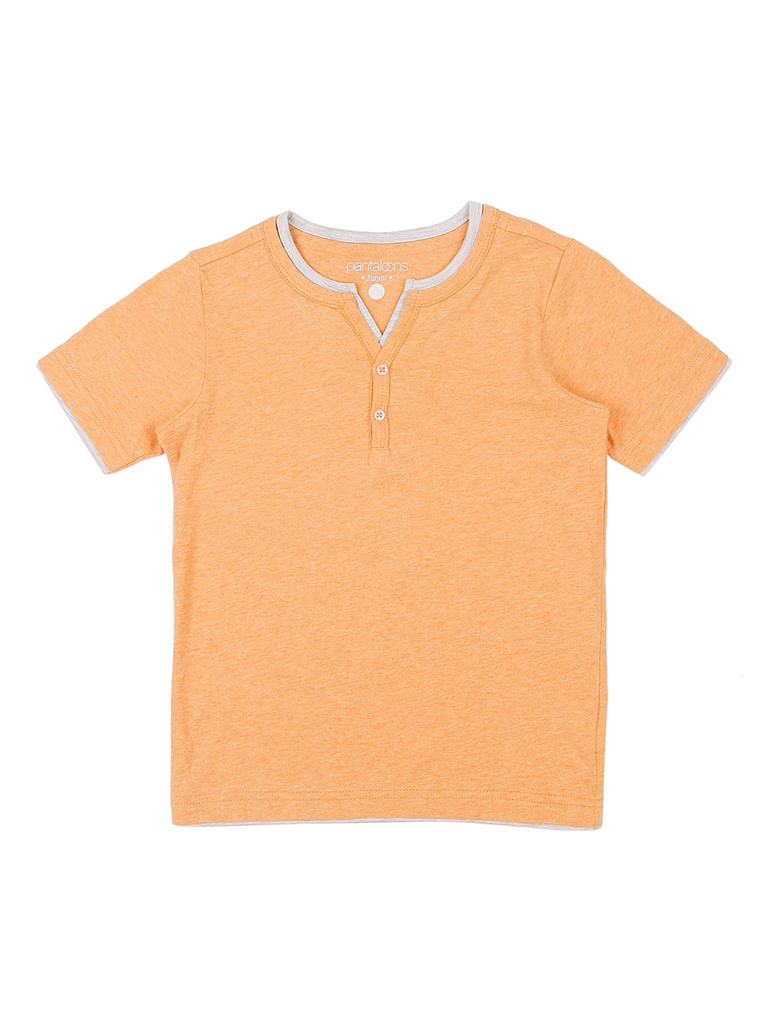 

Pantaloons Junior Boys Orange Solid Henley Neck Pure Cotton T-shirt