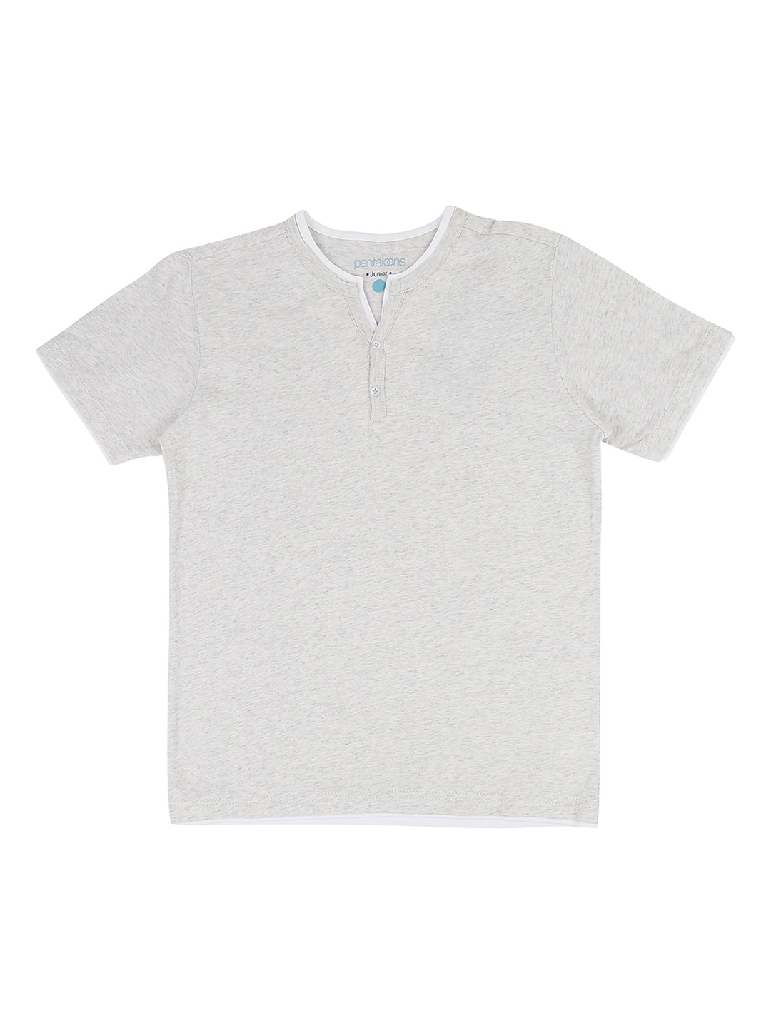 

Pantaloons Junior Boys Grey Solid Henley Neck Pure Cotton T-shirt