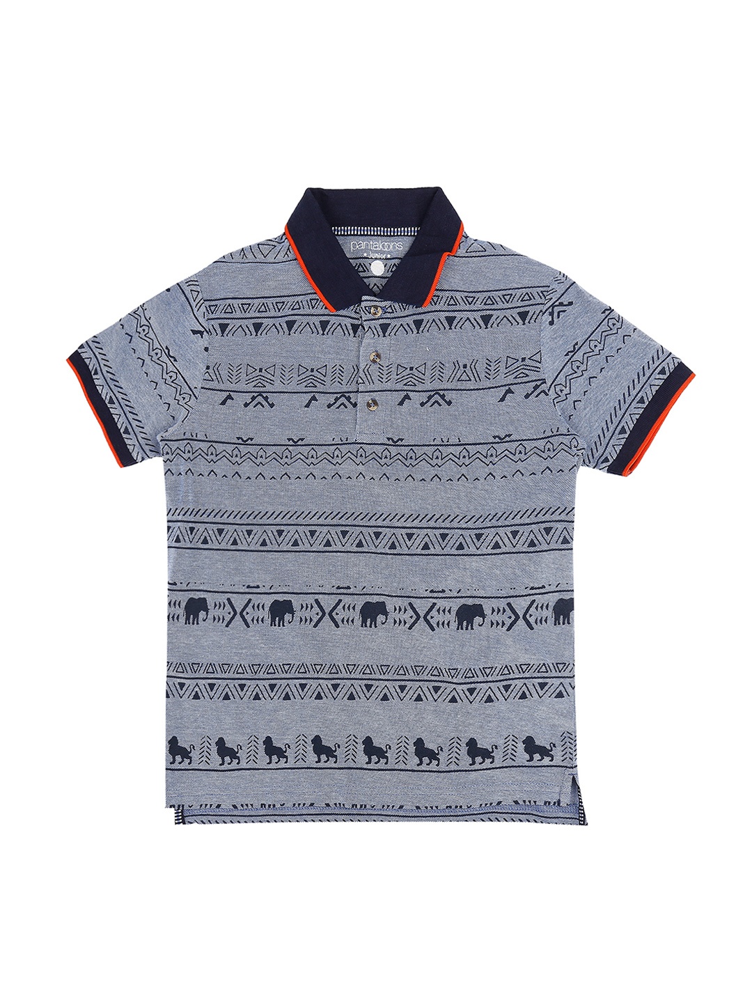 

Pantaloons Junior Boys Blue Printed Polo Collar Pure Cotton T-shirt