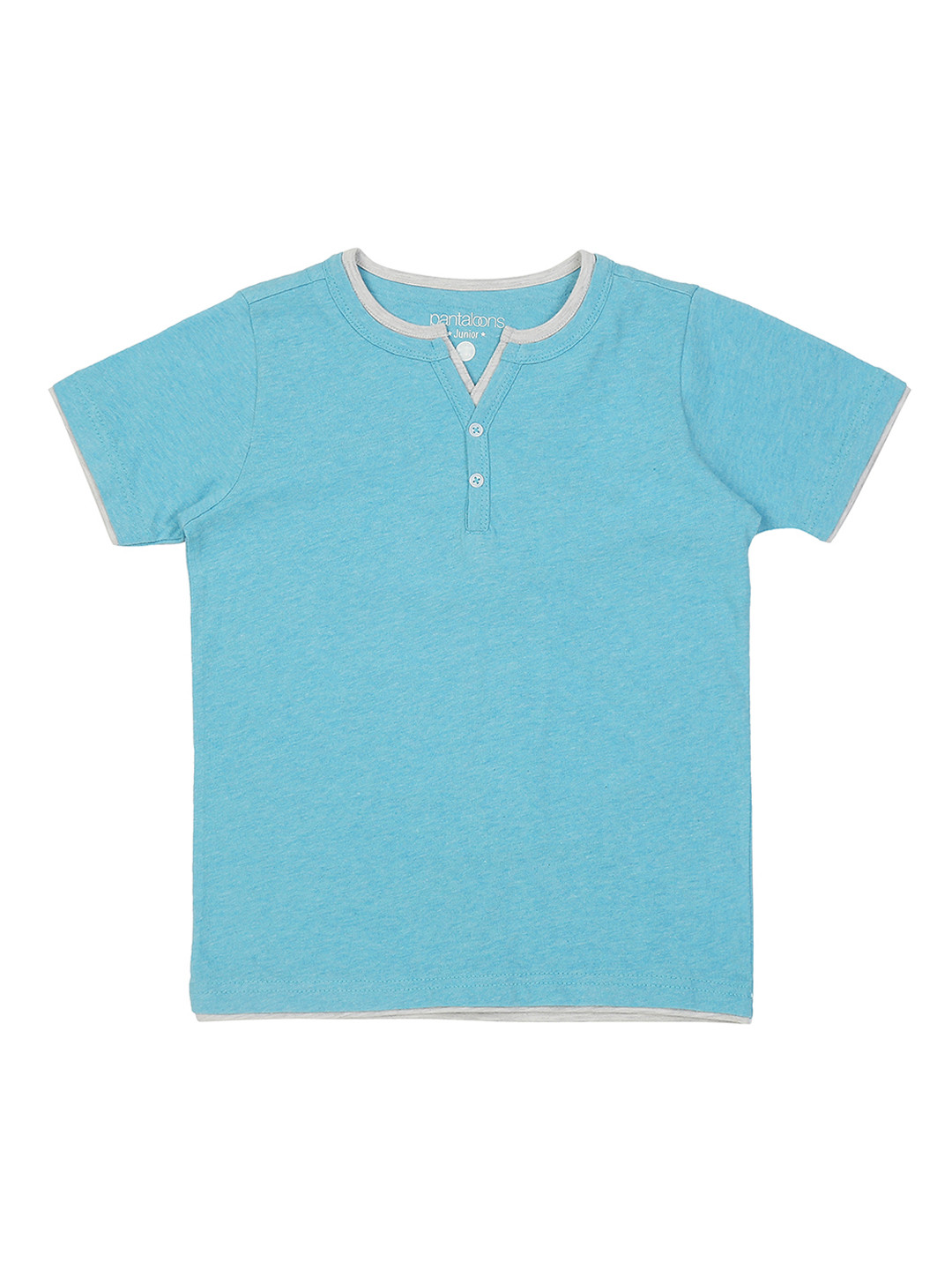 

Pantaloons Junior Boys Turquoise Blue Solid Henley Neck Pure Cotton T-shirt