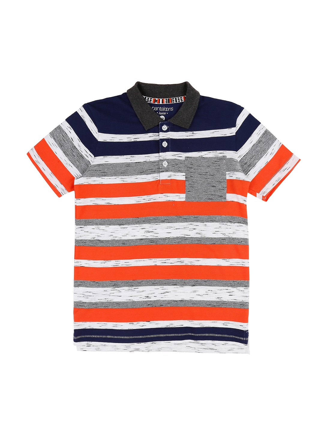 

Pantaloons Junior Boys White Striped Polo Collar Pure Cotton T-shirt