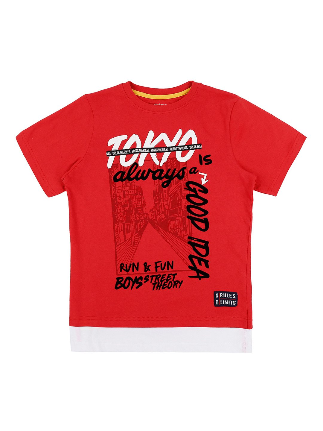

Pantaloons Junior Boys Red Printed Round Neck Pure Cotton T-shirt