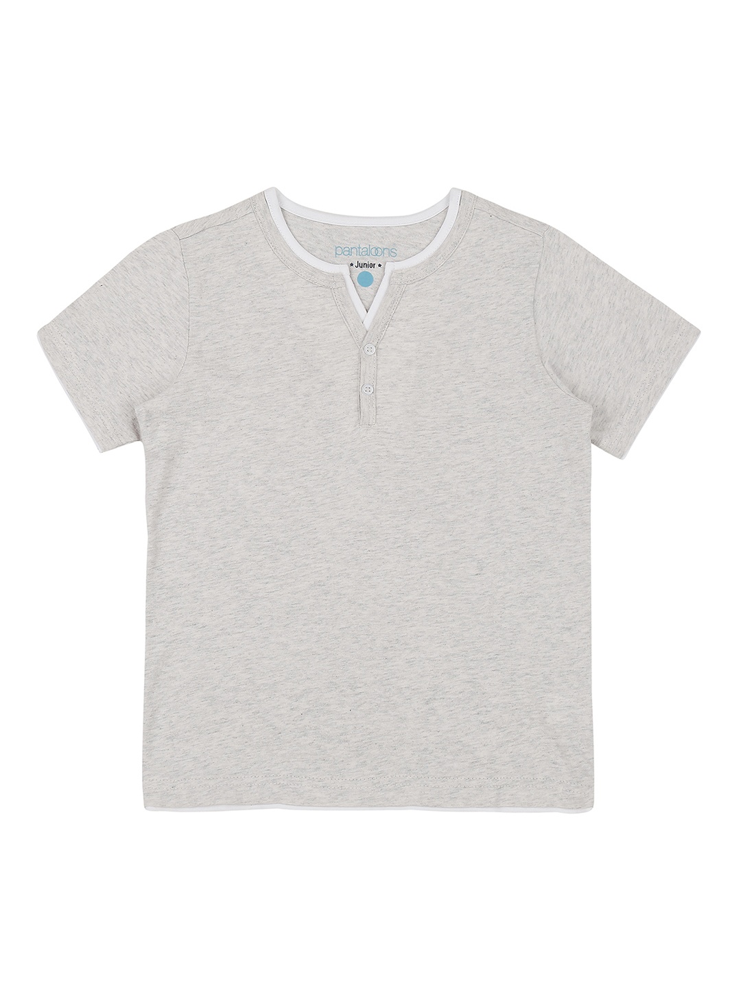 

Pantaloons Junior Boys Grey Solid Henley Neck Pure Cotton T-shirt
