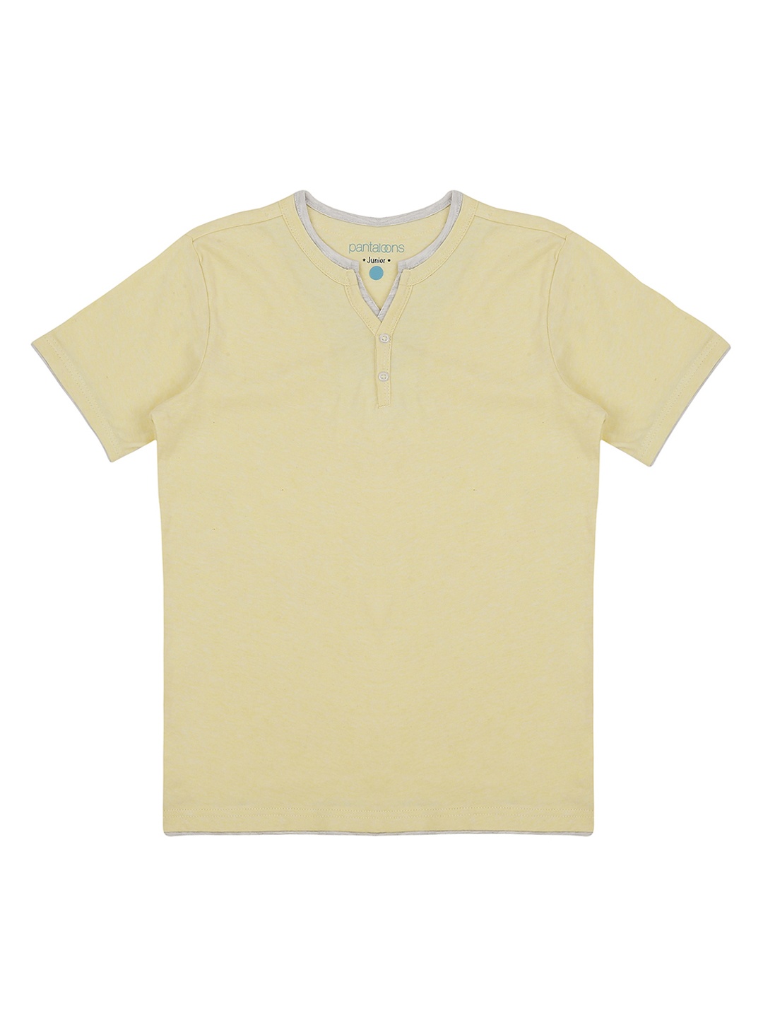 

Pantaloons Junior Boys Yellow Solid Henley Neck Pure Cotton T-shirt