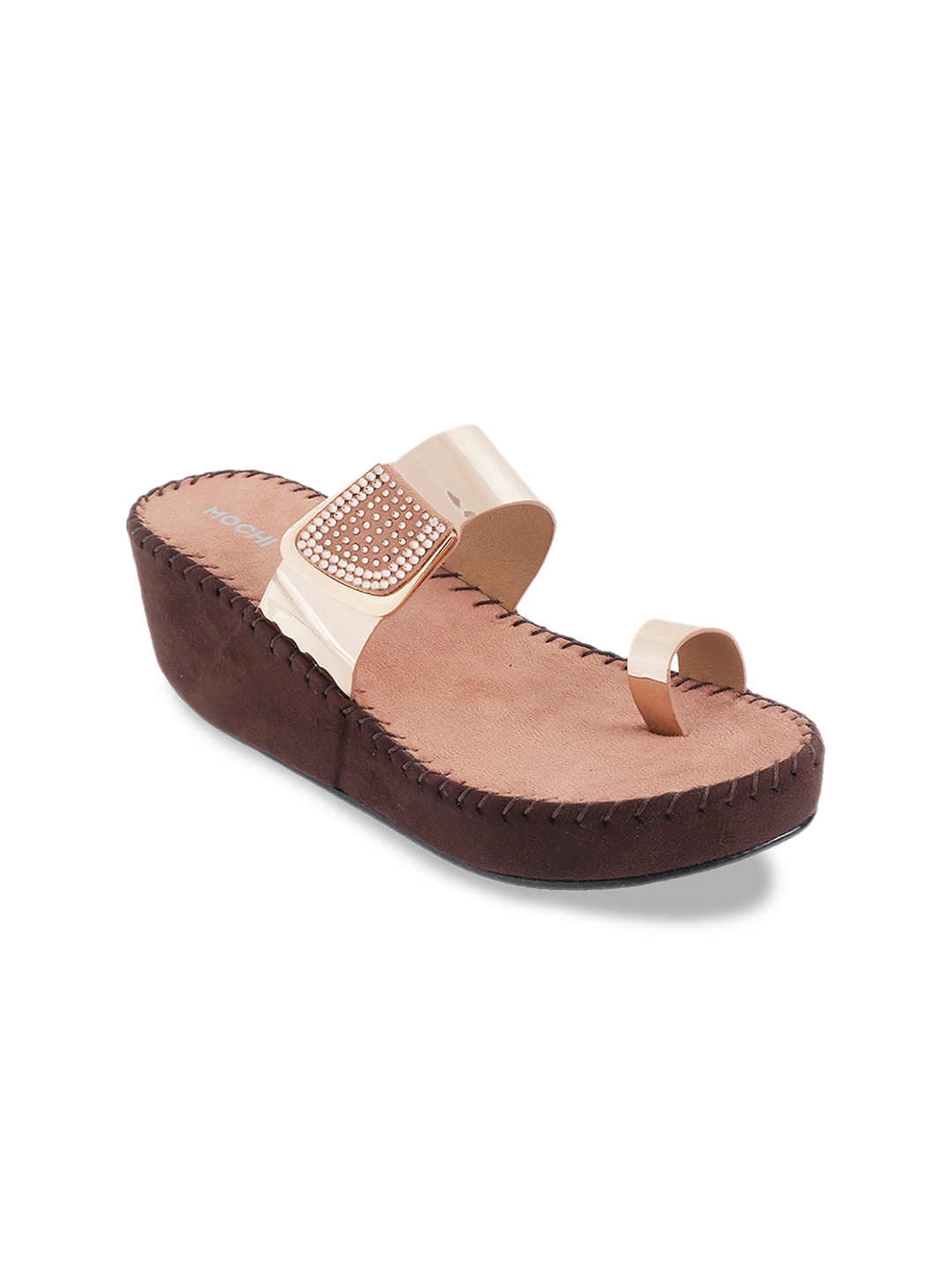 

Mochi Women Peach-Coloured & Muted Gold-Toned Embellished Heels
