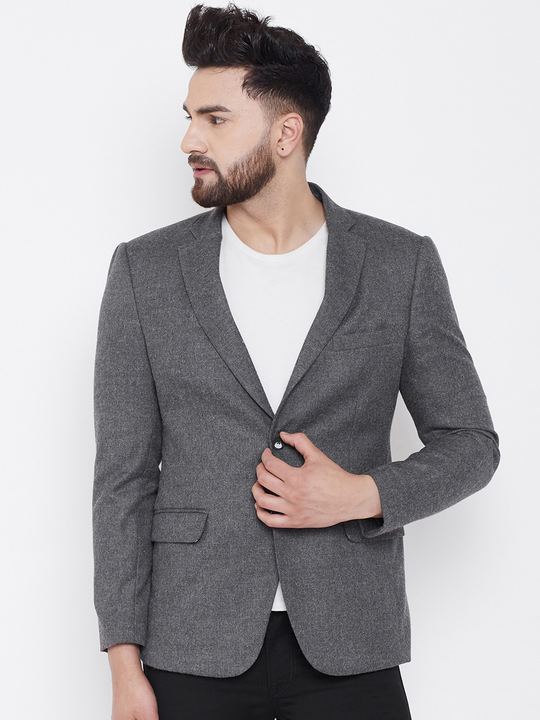 

Canary London Men Grey Solid Slim-Fit Single-Breasted Casual Blazer