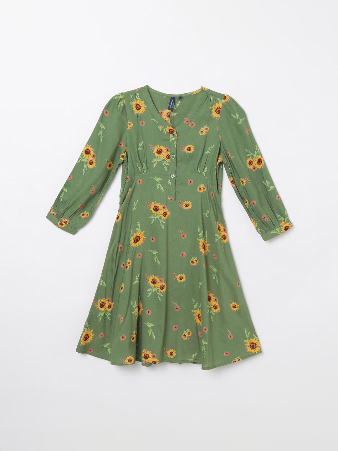 

Fame Forever by Lifestyle Girls Olive Green Floral Print Fit and Flare Dress