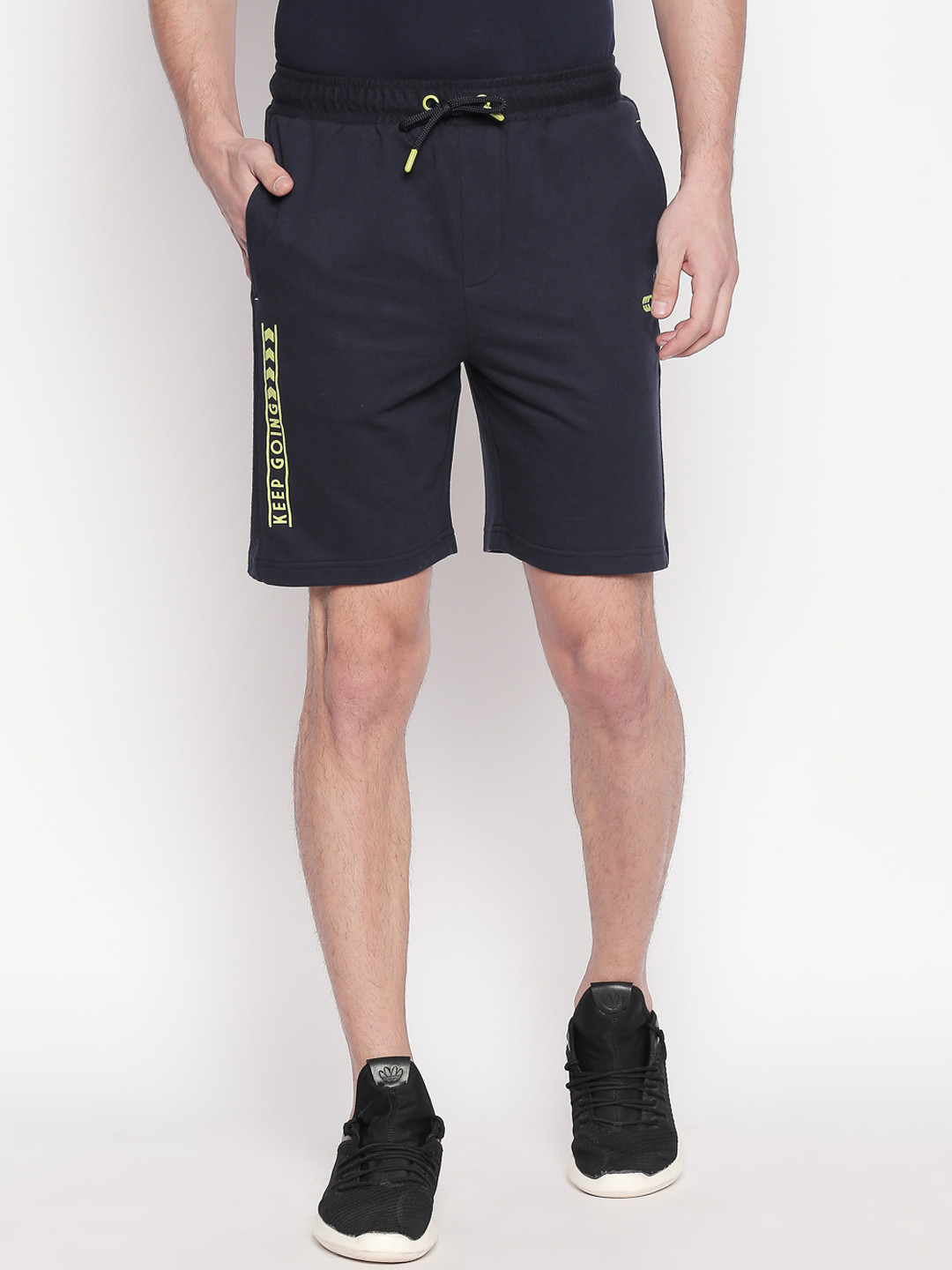 

Ajile by Pantaloons Men Navy Blue Printed Slim Fit Sports Shorts
