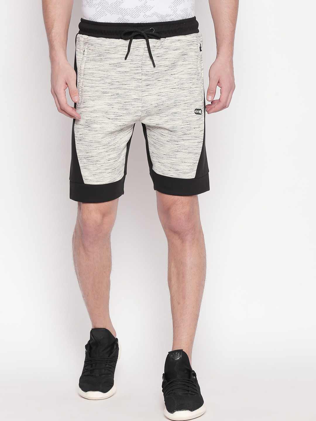 

Ajile by Pantaloons Men Black & Off-White Colourblocked Slim Fit Sports Shorts