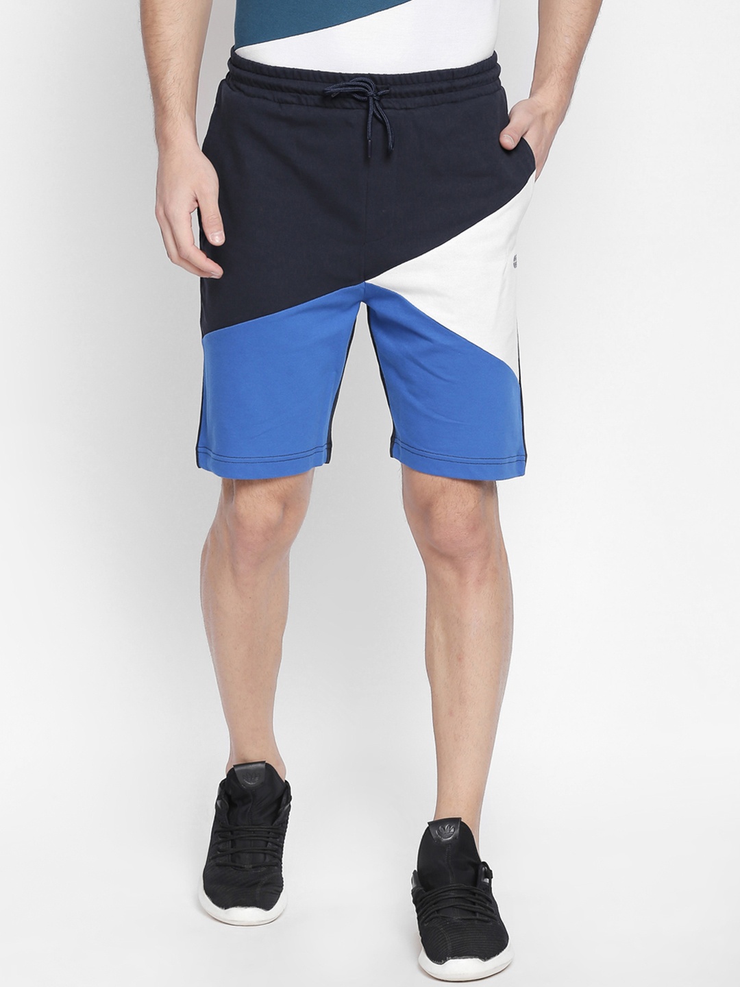 

Ajile by Pantaloons Men Blue & White Colourblocked Slim Fit Sports Shorts