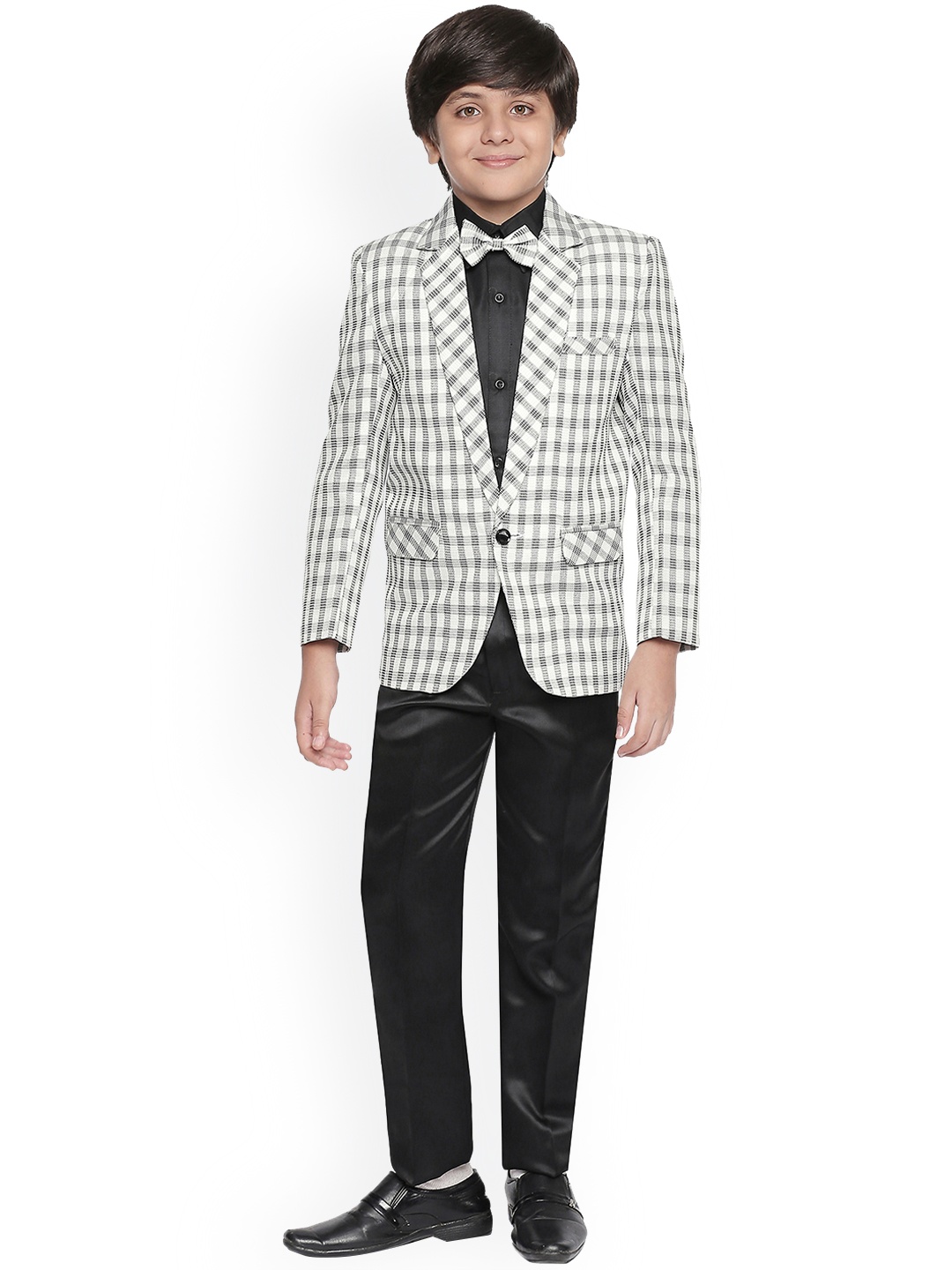 

Jeetethnics Boys White & Black Checked Party Suit