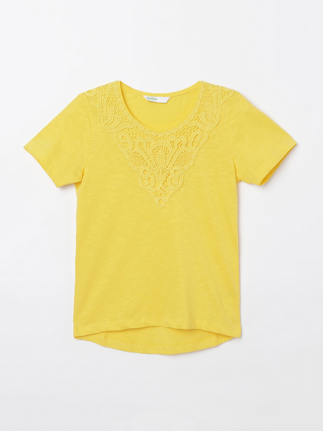 

Bossini Girls Yellow Self Design High-Low Pure Cotton Top