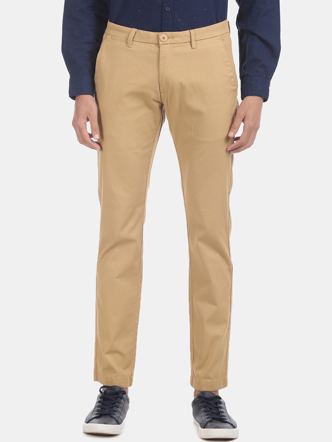 

Ruggers Men Beige Tapered Fit Solid Regular Trousers