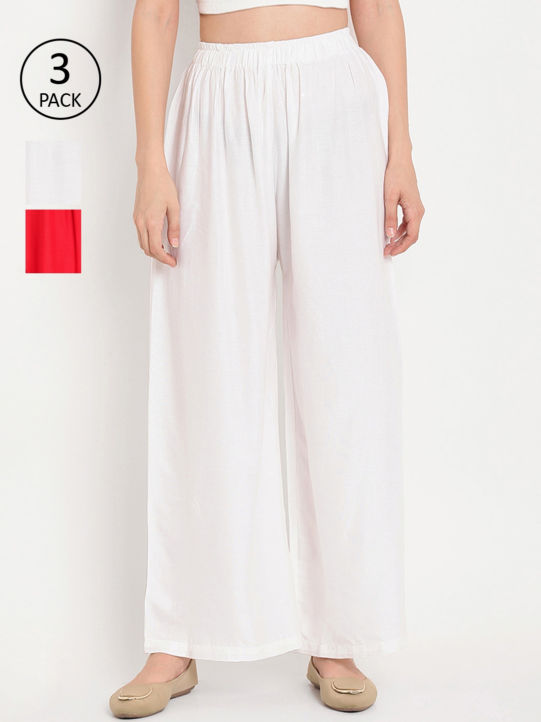 

TAG 7 Women Pack of 3 Solid Wide Leg Palazzos, White