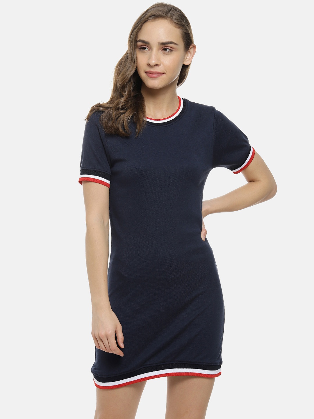 

Campus Sutra Women Navy Blue Solid Knitted T-shirt Dress