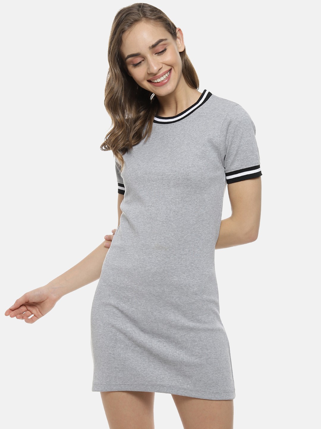 

Campus Sutra Women Grey Solid Knitted T-shirt Dress