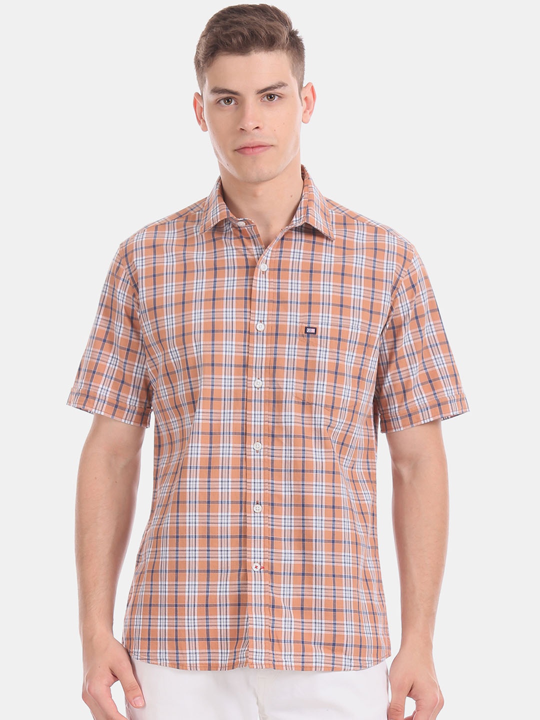

Arrow Sport Men Orange Regular Fit Checked Casual Shirt