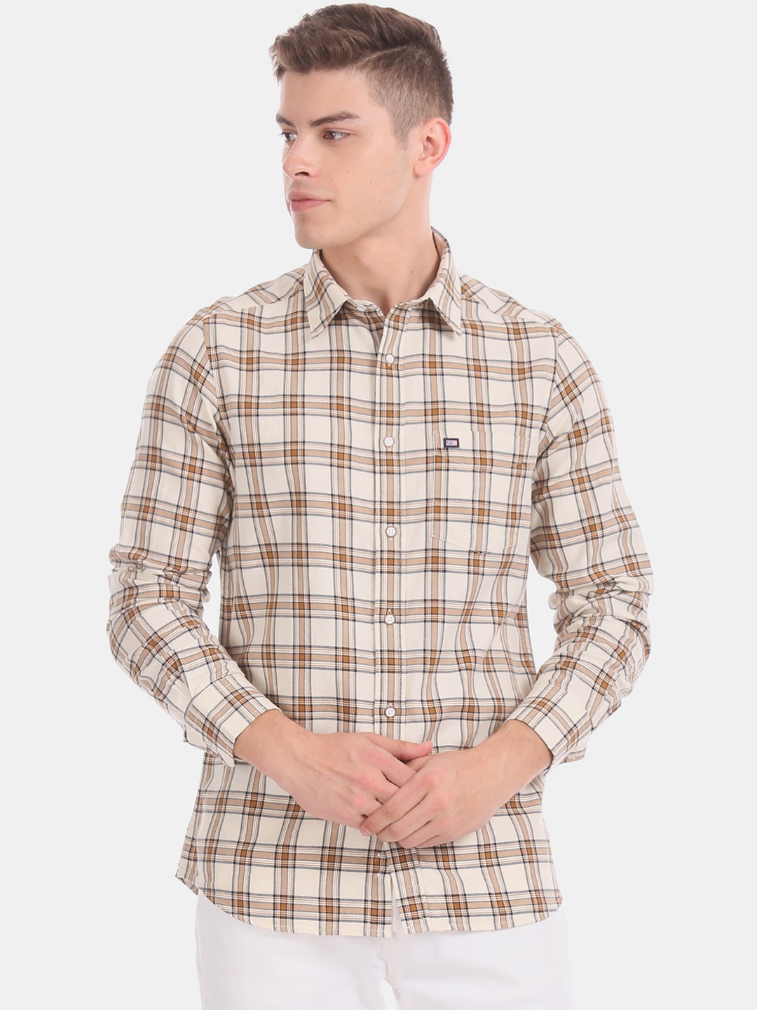 

Arrow Sport Men Beige & Brown Slim Fit Checked Casual Shirt