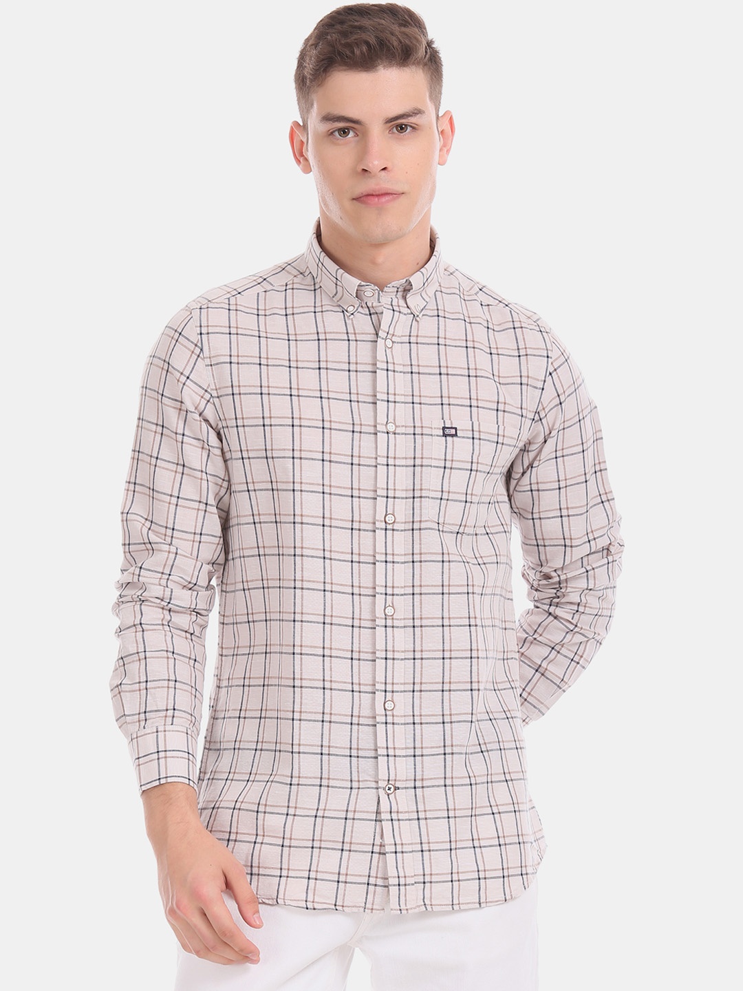 

Arrow Sport Men Beige & Blue Slim Fit Checked Casual Shirt