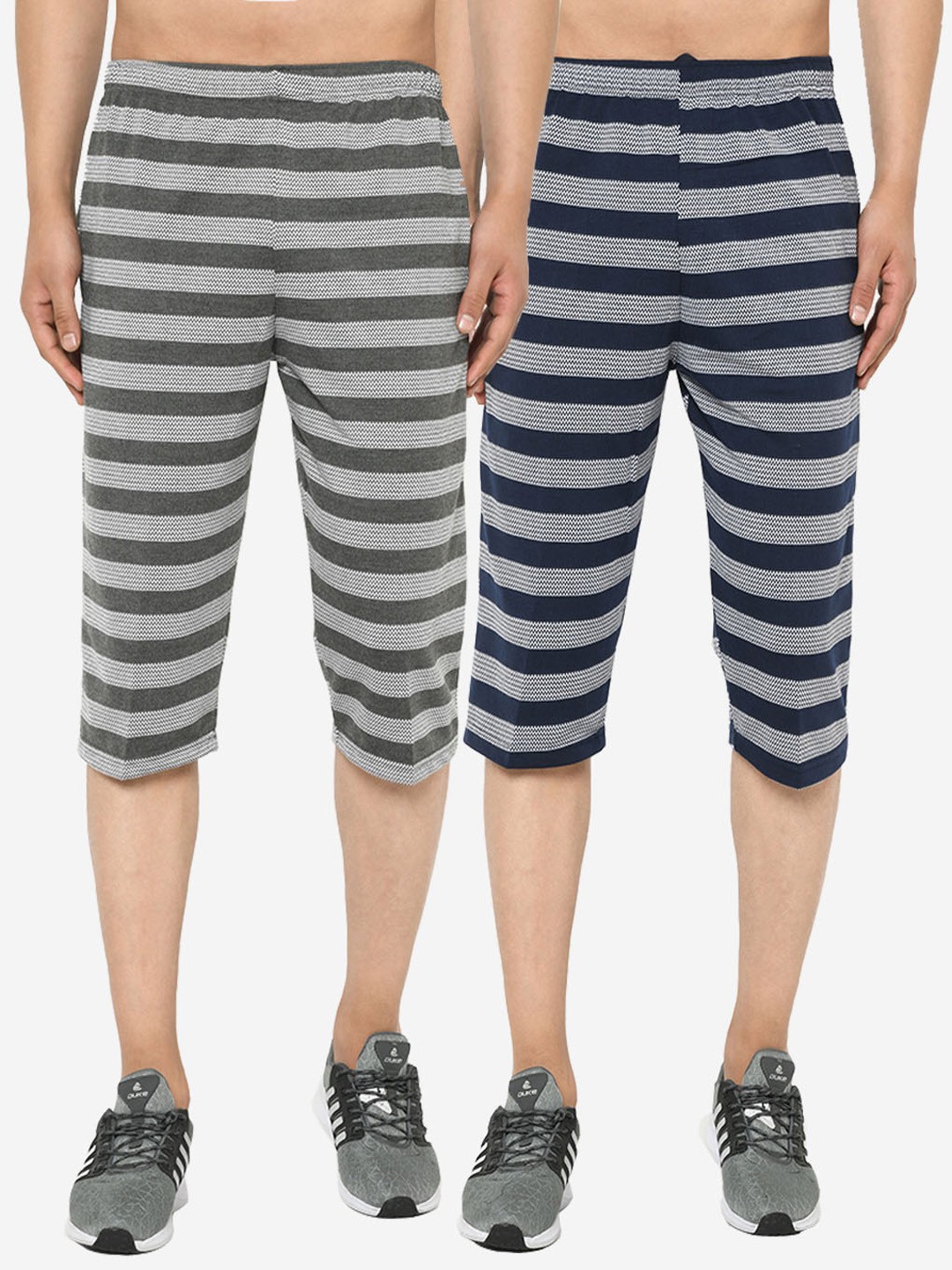 

VIMAL JONNEY Men Pack Of 2 Striped Lounge Shorts, Blue