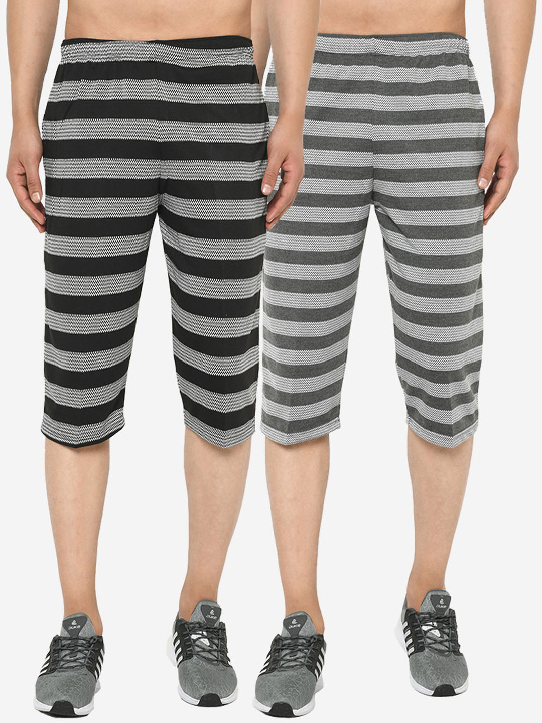 

MACK JONNEY Men Pack Of 2 Striped Regular Fit Regular Shorts, Black