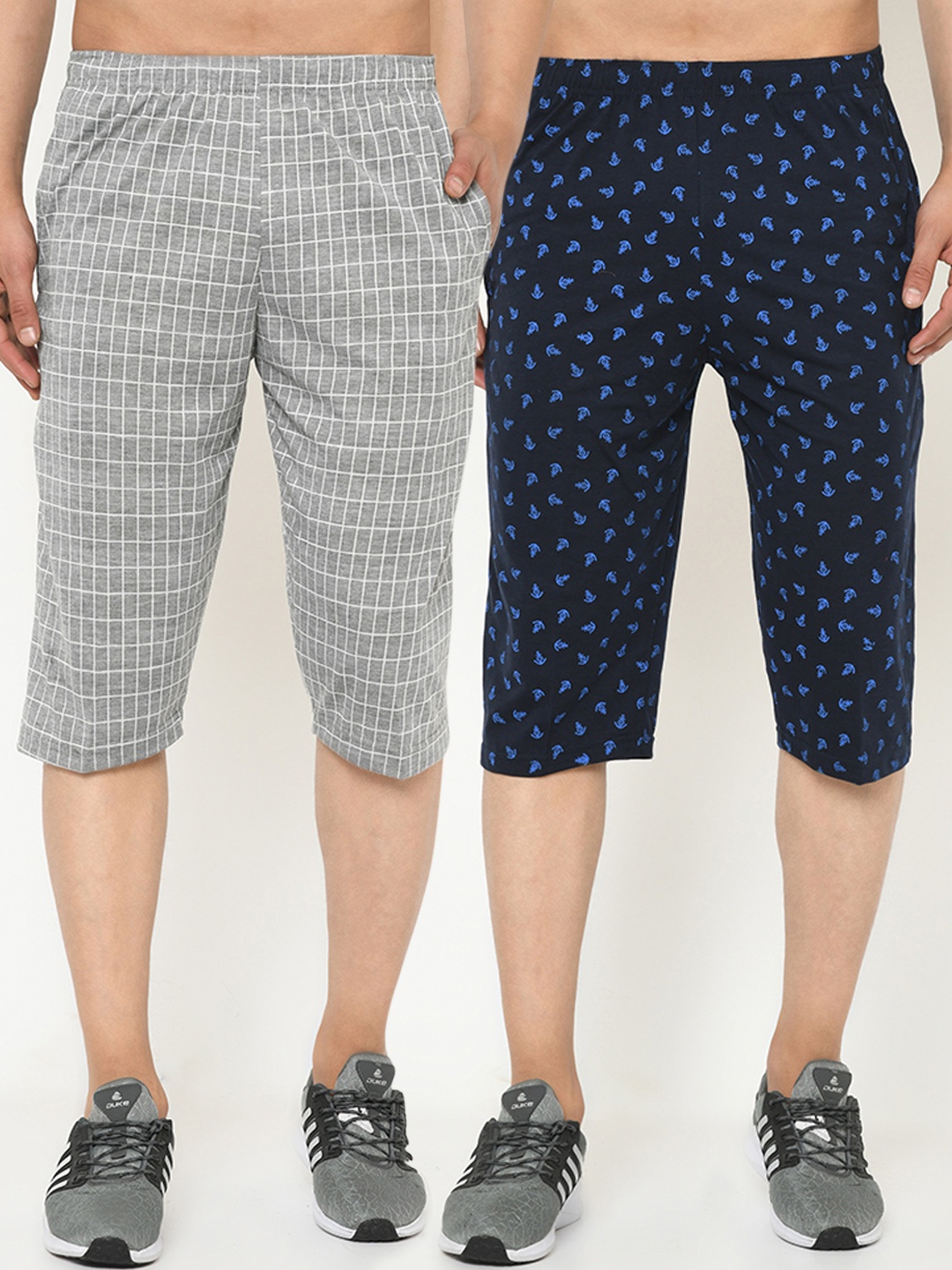

VIMAL JONNEY Men Pack of 2 Three-Fourth Length Trousers, Grey