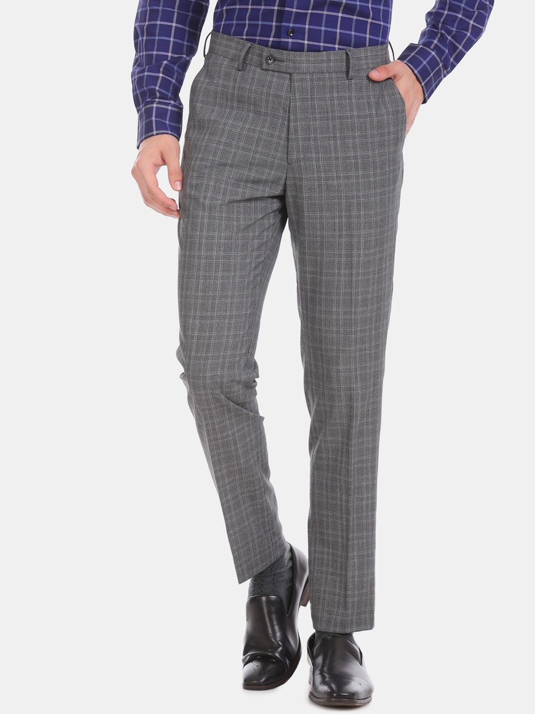 

Arrow Men Grey Slim Fit Checked Formal Trousers