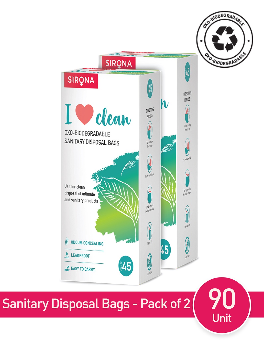 

Sirona Pack Of 2 Sanitary & Diapers Disposal Bags, Green