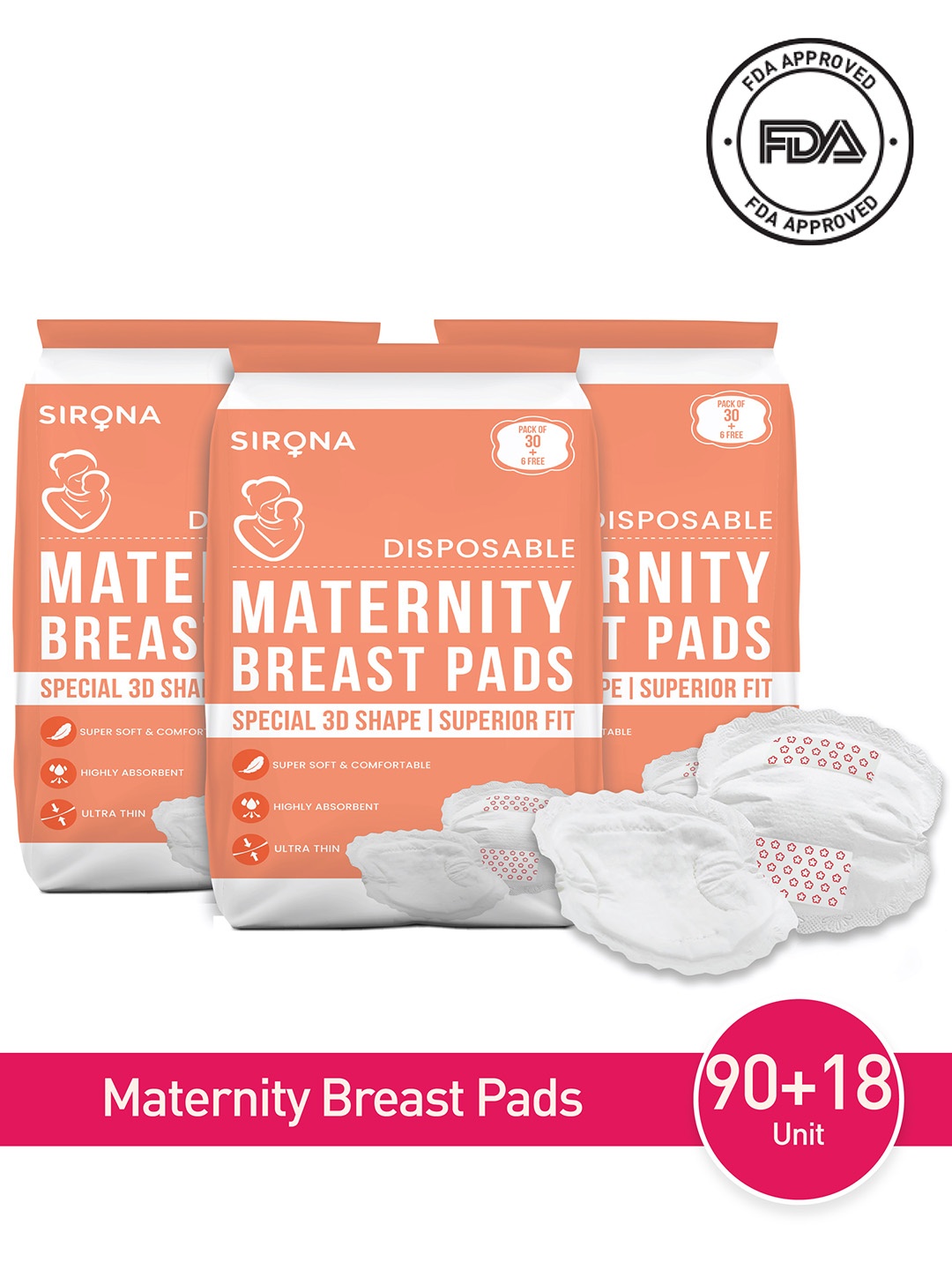 

Sirona Women Pack Of 3 Premium Disposable Maternity Breast Pads, Orange