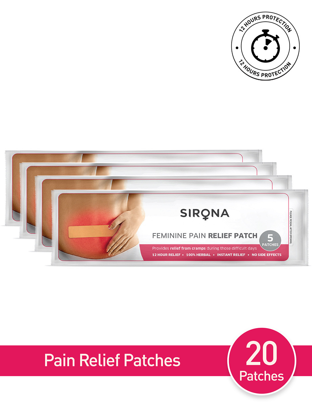 

Sirona Set Of 20 Feminine Pain Relief Patches, White