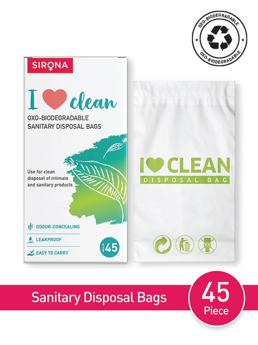 

Sirona Pack of 45 Sanitary and Diapers Disposal Bags, Green