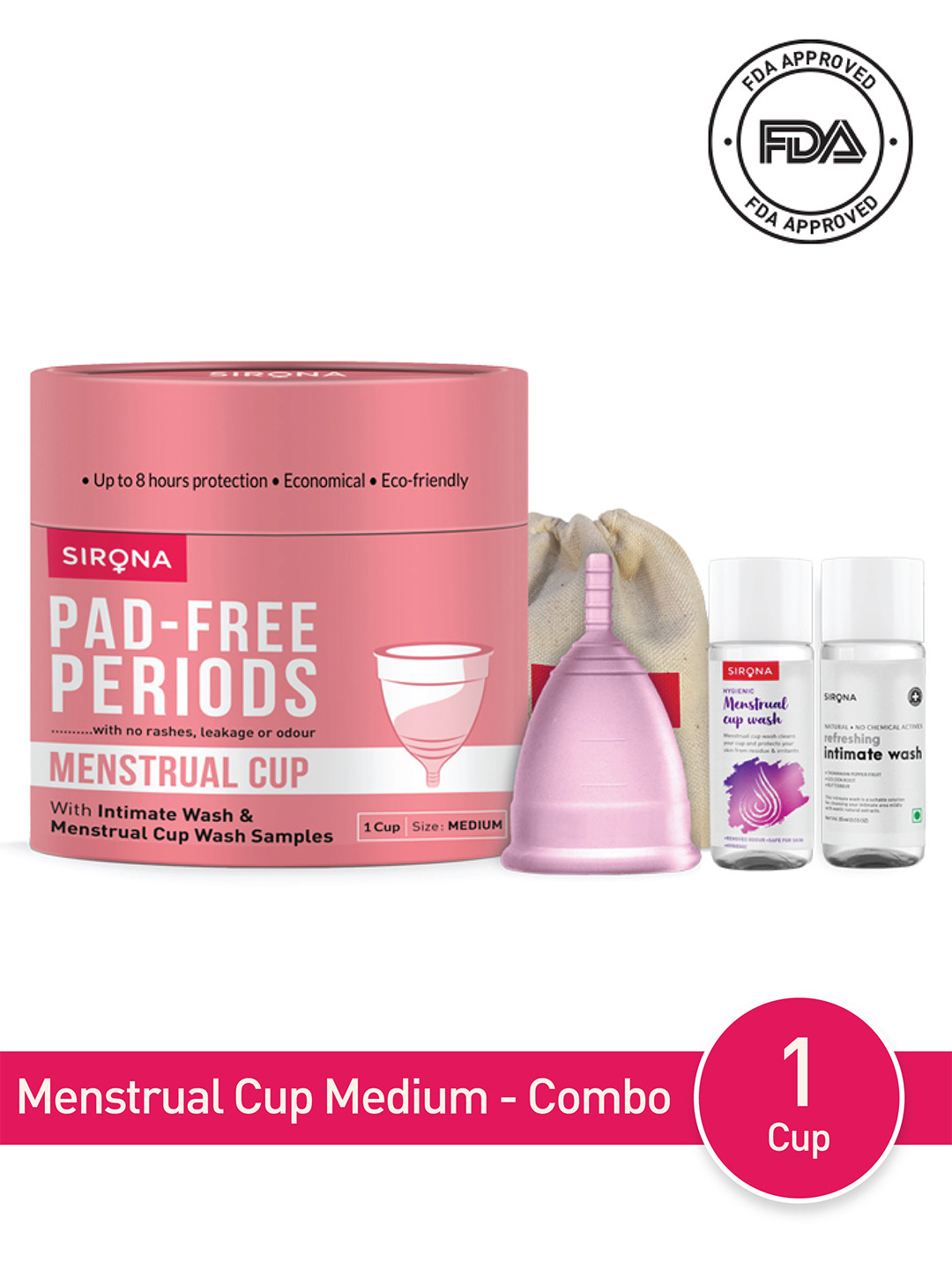 

Sirona Pro Super Soft Reusable FDA Approved Medical Grade Silicon - M(1) Menstrual Cup, Red