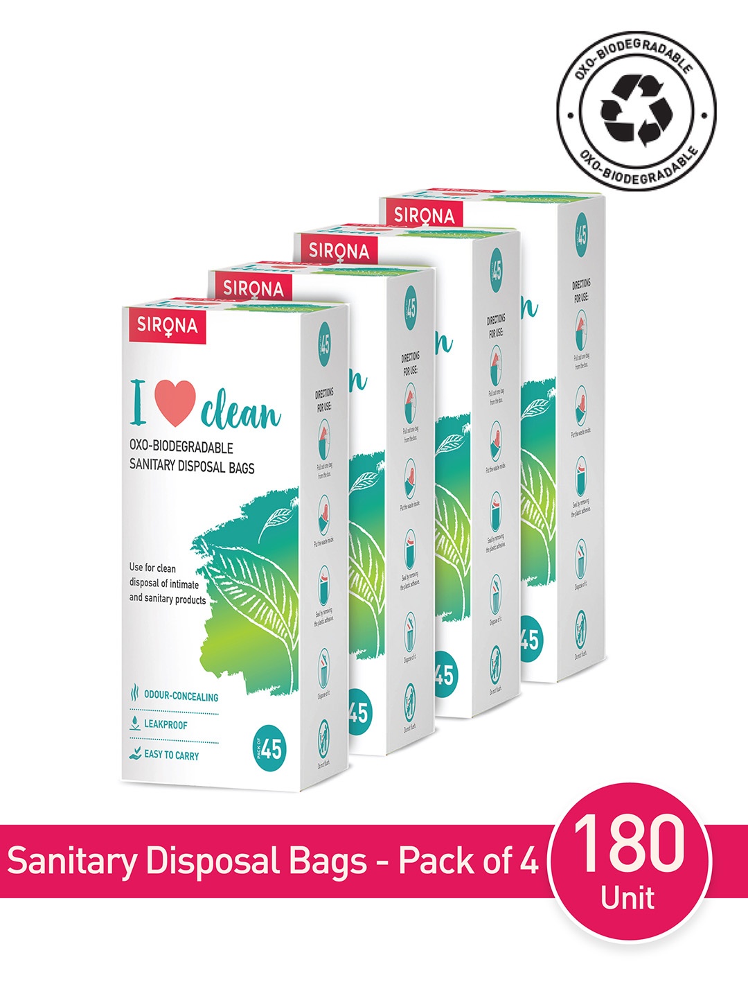 

Sirona Pack of 4 Sanitary Disposal Bags - 180 Bags, Green