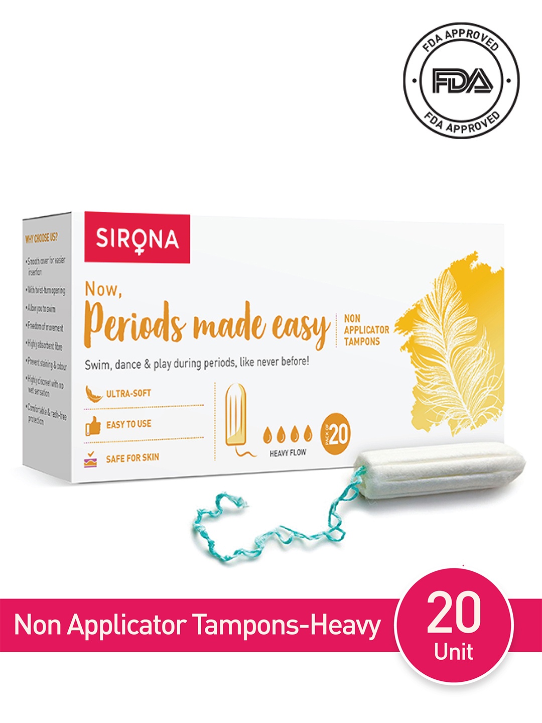 

Sirona 20 FDA Approved Premium Heavy Flow Digital Tampons, Yellow