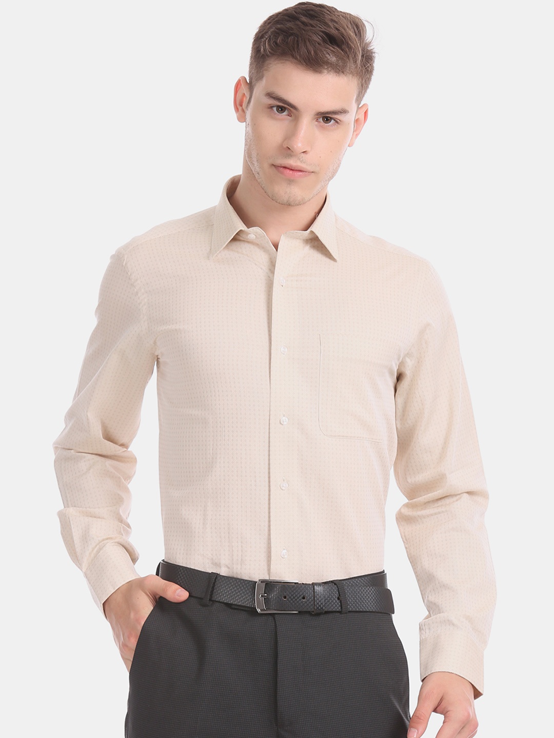

Arrow Men Beige Regular Fit Printed Formal Shirt