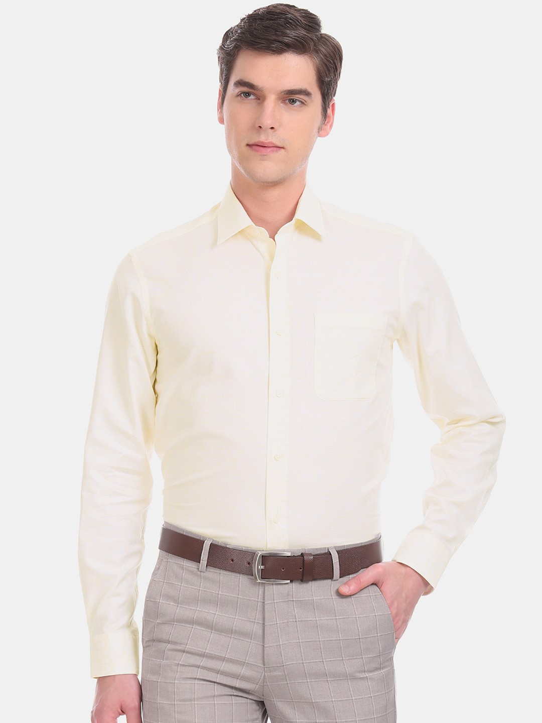 

Arrow Men Yellow Slim Fit Checked Formal Shirt