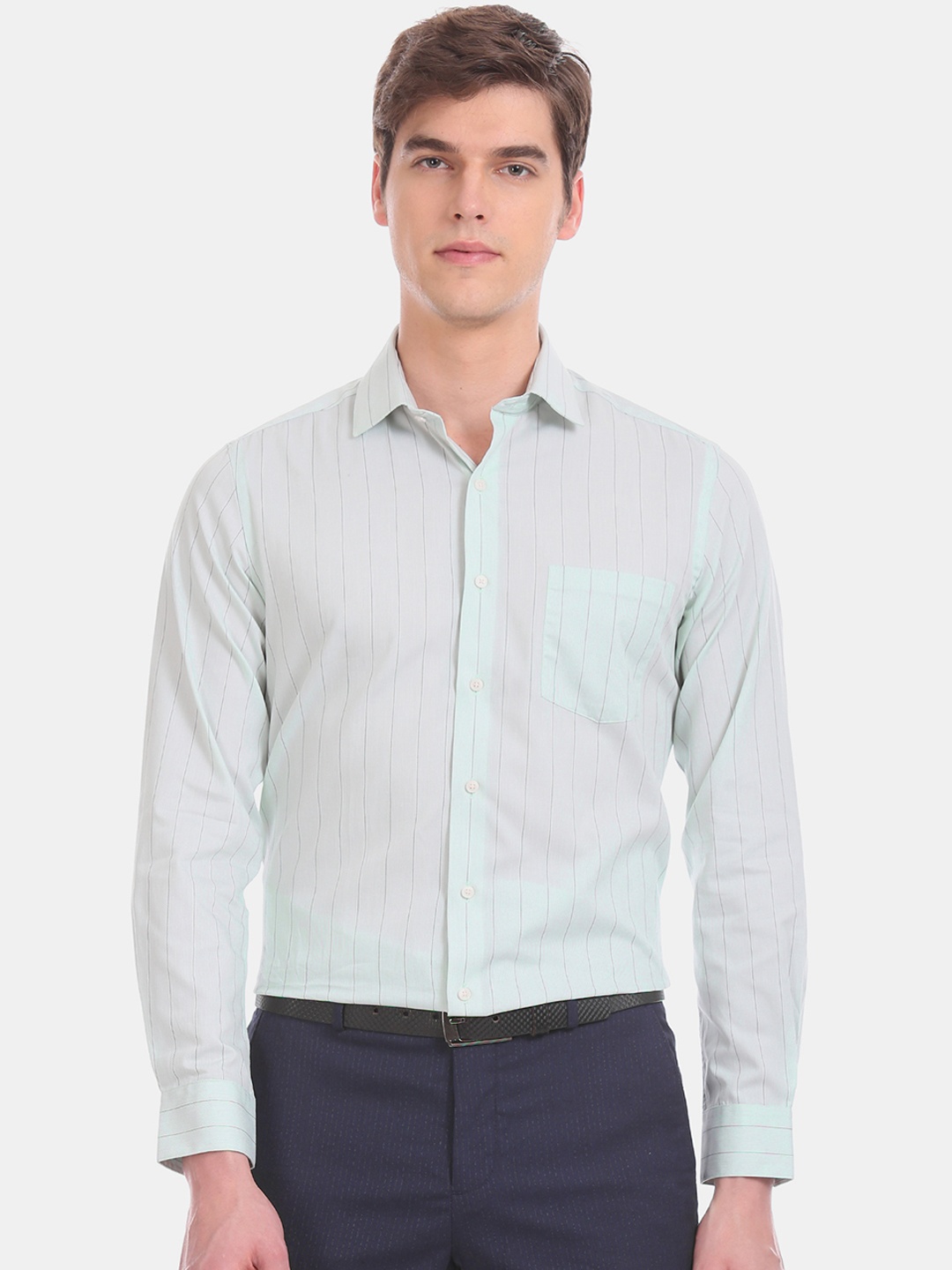 

Arrow Men Green Slim Fit Striped Formal Shirt