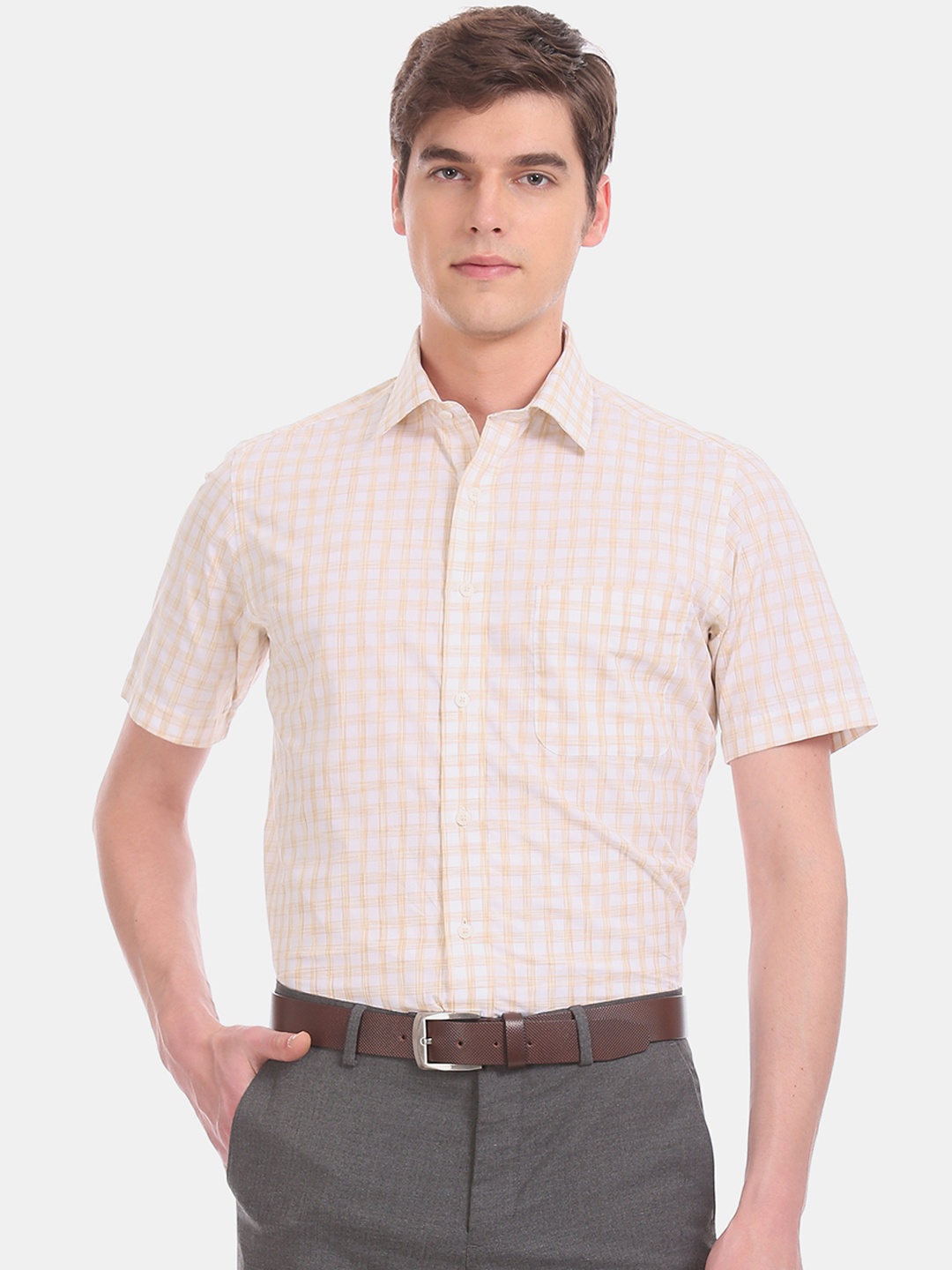 

Arrow Men Brown & Off-White Regular Fit Checked Casual Shirt