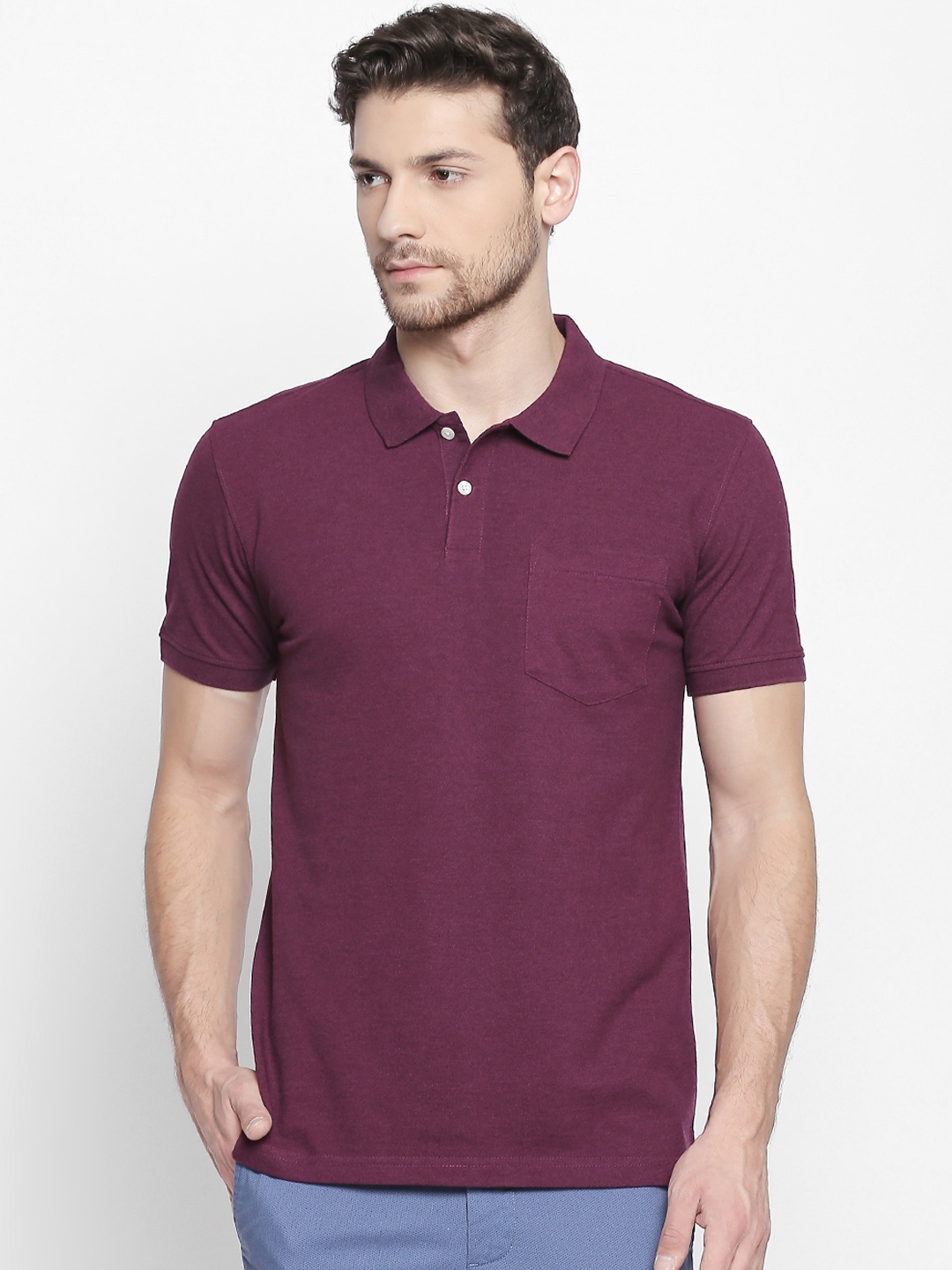 

BYFORD by Pantaloons Men Purple Solid Polo Collar T-shirt