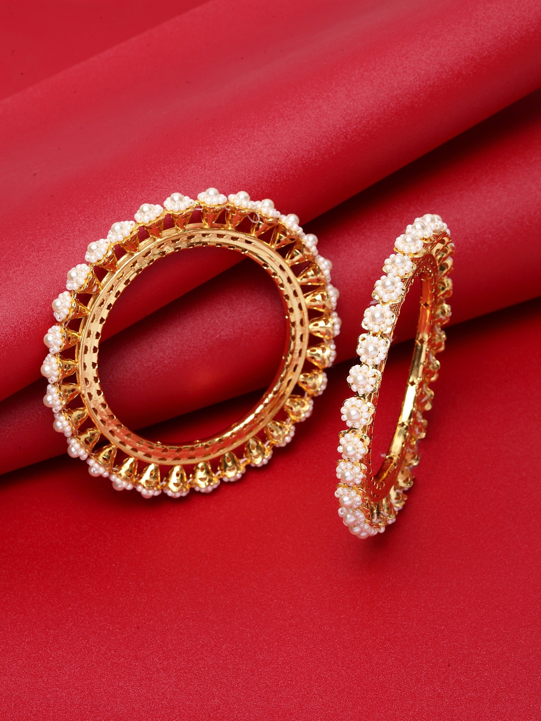 

DUGRISTYLE Set Of 2 Gold-Plated & White Pearl Studded Handcrafted Pacheli Bangles