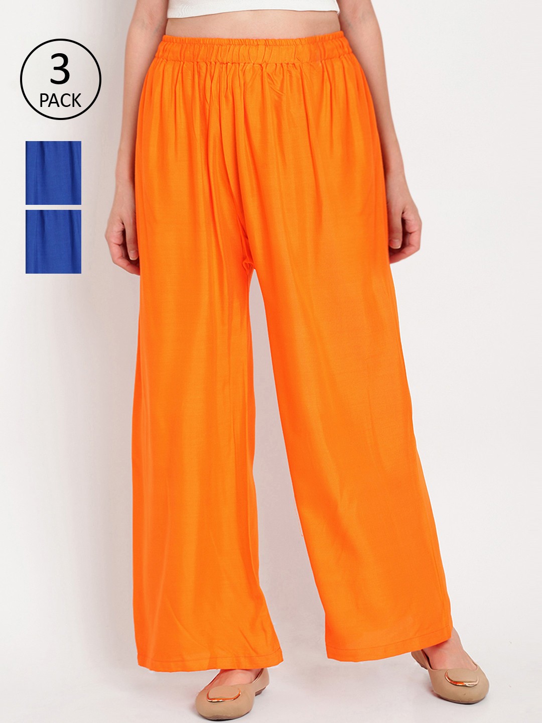 

TAG 7 Women Pack Of 3 Solid Straight Palazzos, Orange